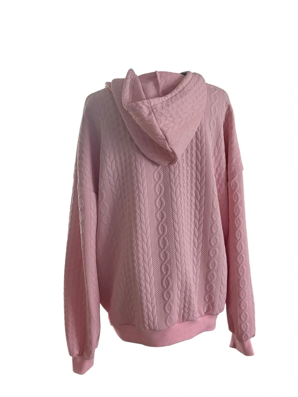 SHEIN Pastel Pink Cable Knit Half-Zip Hoodie Sweatshirt - Picture 6 of 7